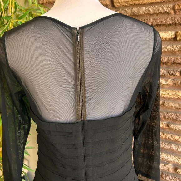 Tadashi Collection Black Illusion Mesh Yoke Pleated Matte Jersey Formal Dress - Picture 3 of 9